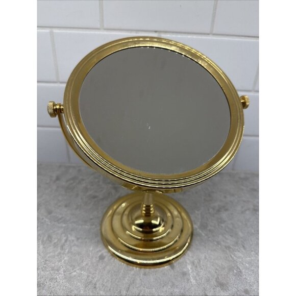 Vintage 10” Brass Standing Two Sided Regular & Magnifying Swivel Mirror. - Picture 1 of 7
